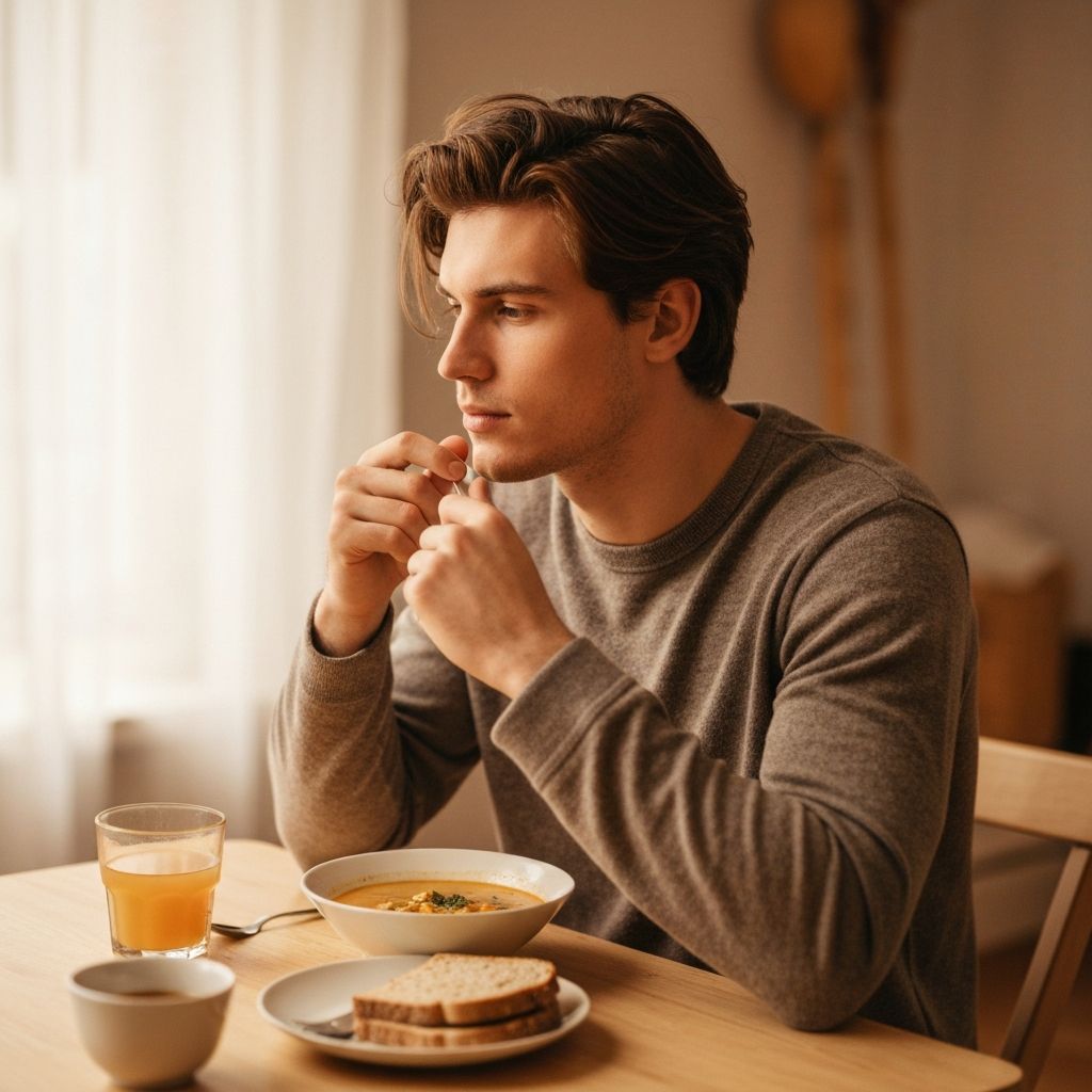 Pessoa a refletir sobre escolhas alimentares