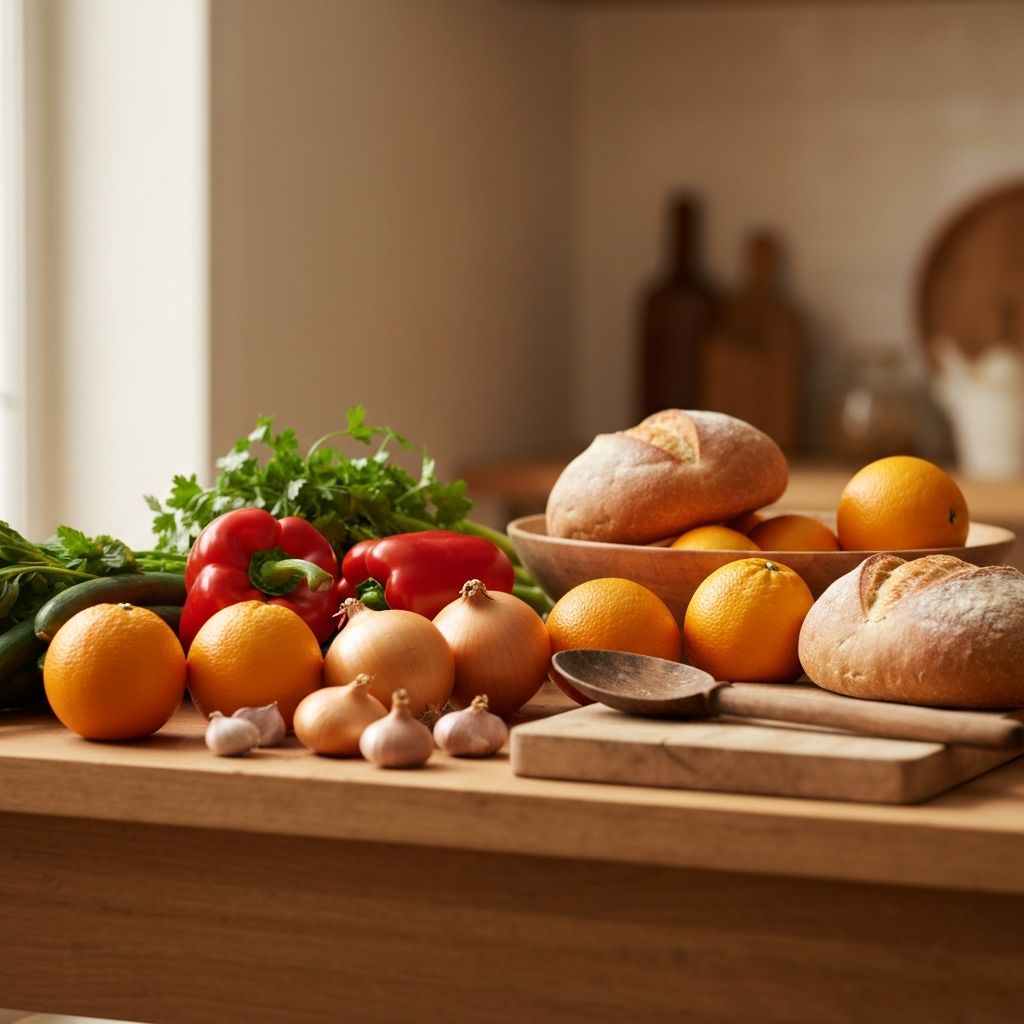 Mesa com alimentos frescos e ambiente calmo